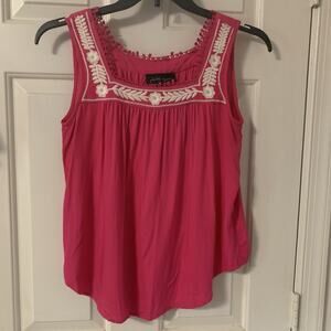 Faith & Zoe Women's Pink 100% Rayon Square Neck Sleeveless Top Blouse Size Small